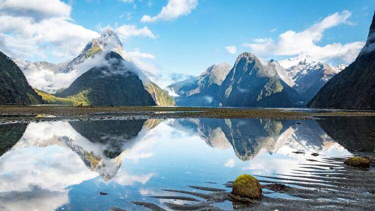 Mountains reflected on lake