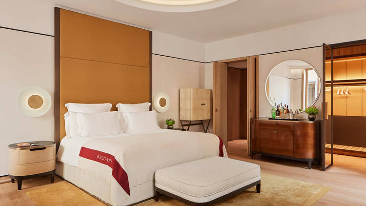 Bedroom at Bulgari Roma, with a headboard and foot rest