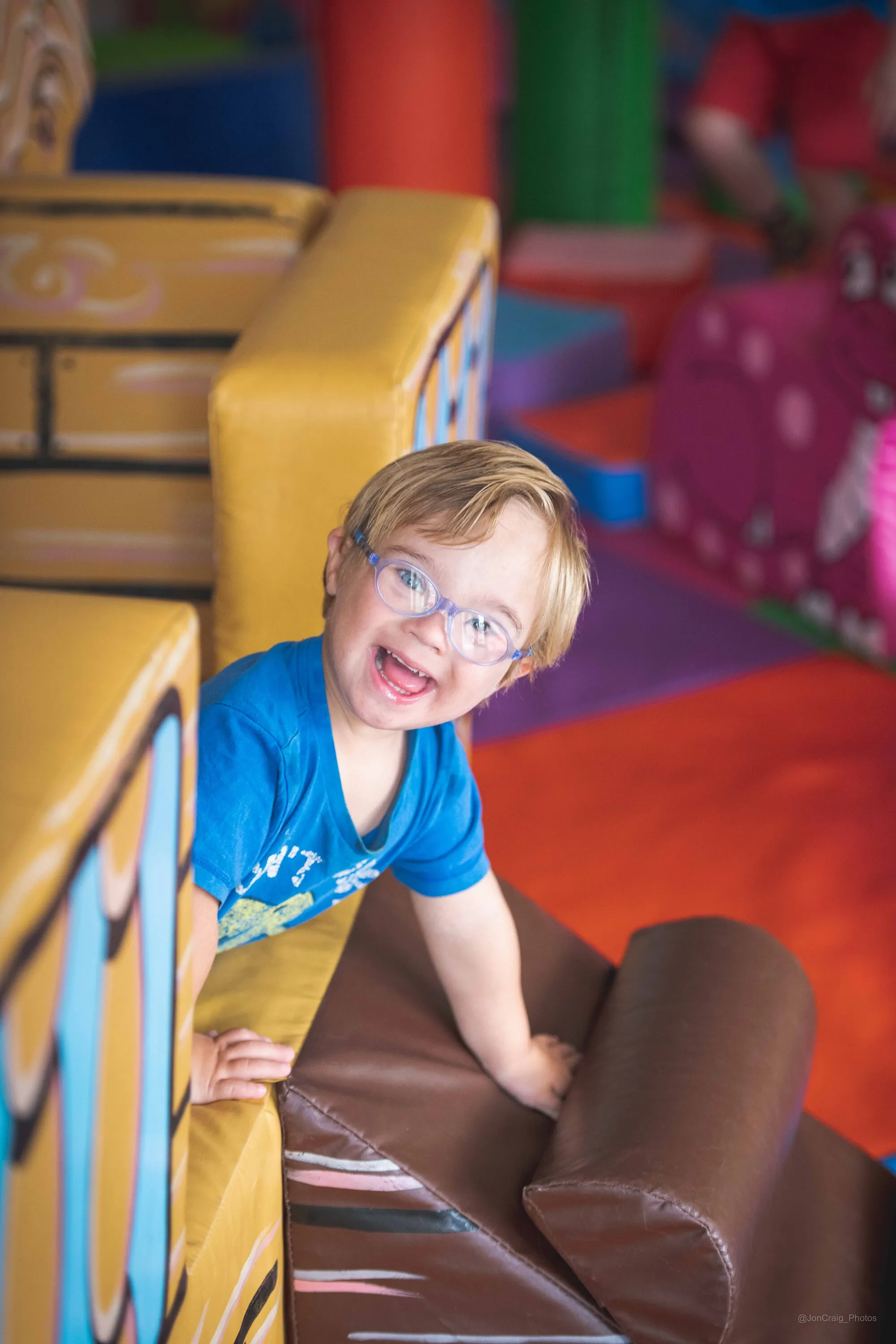 A boy playing at a Gympanzees pop-up
