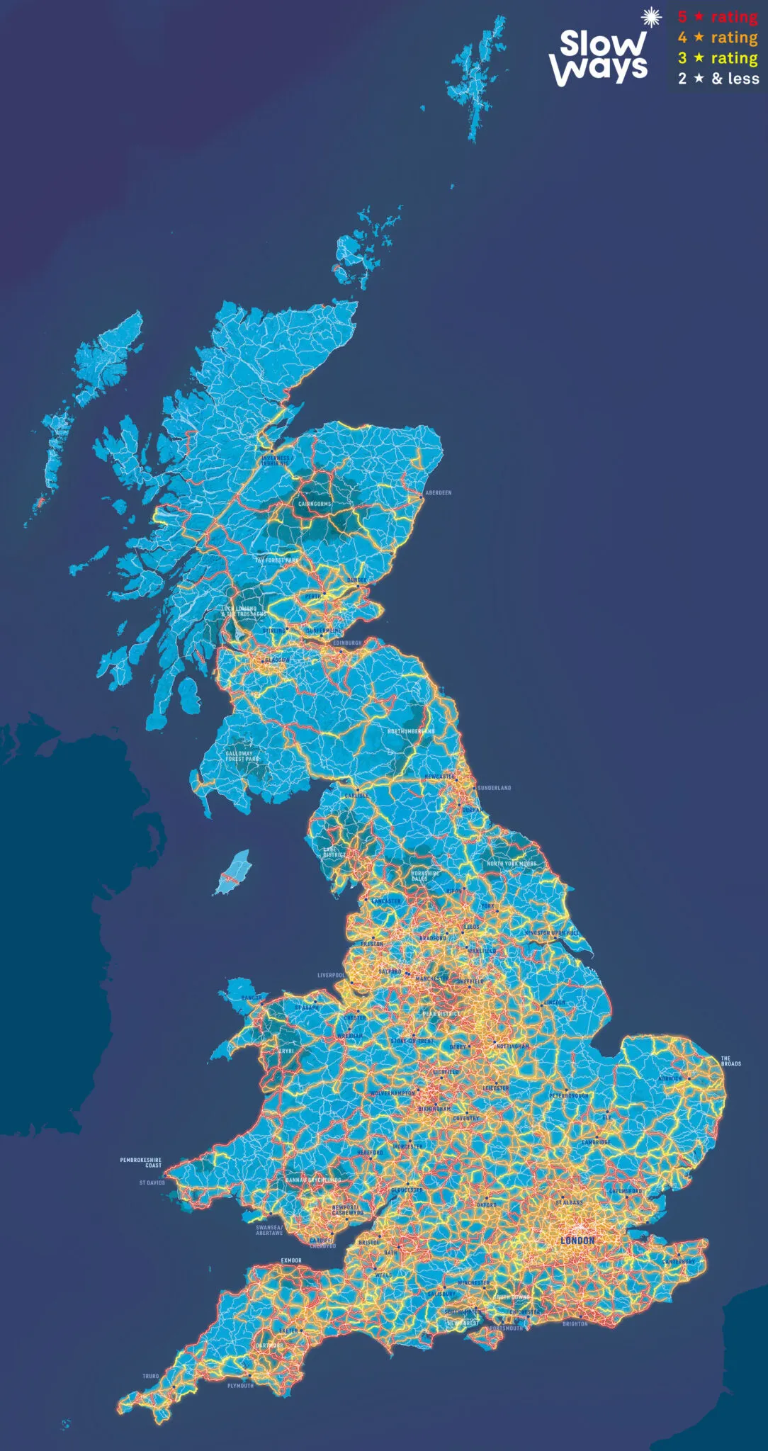 Slow Ways map of 10,000 walking trails across the UK