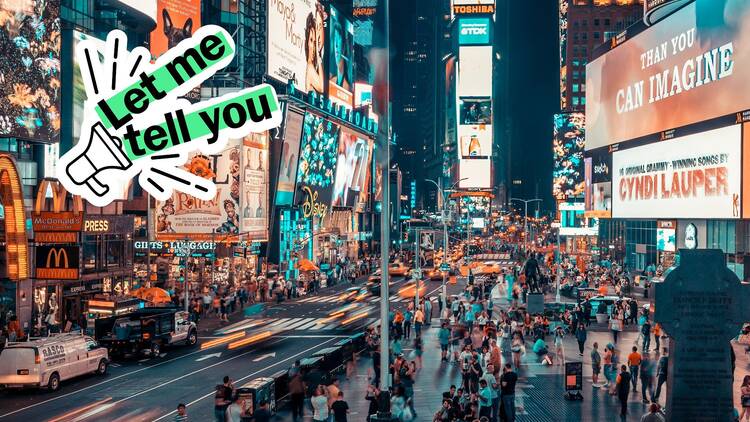 A busy city after dark in nyc.