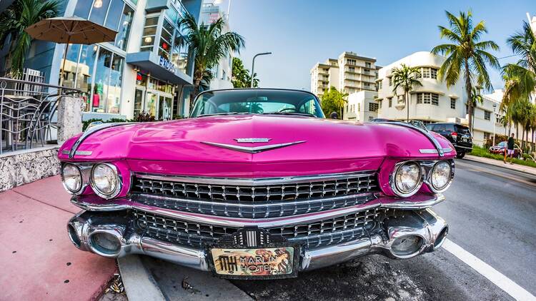 Vintage car parked in Miami Beach