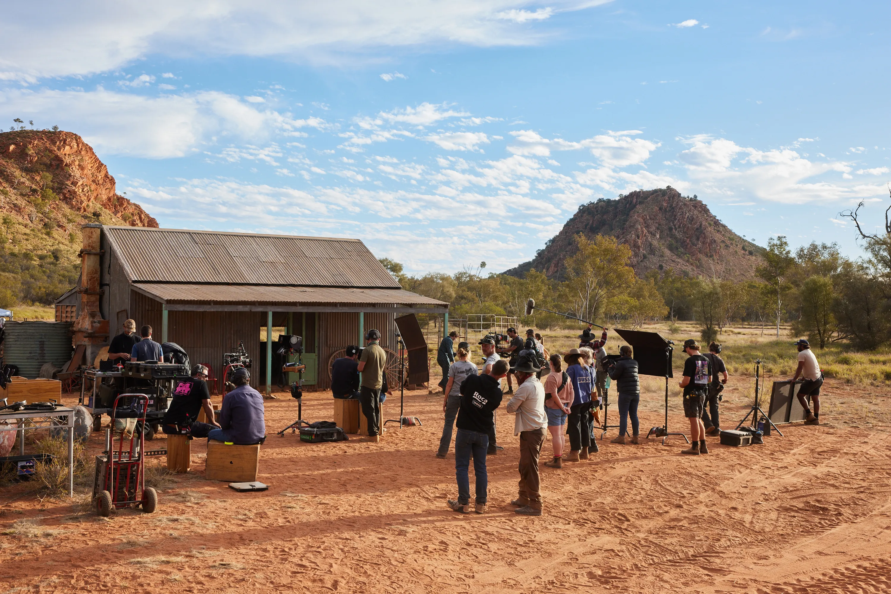 Filming crew in outback