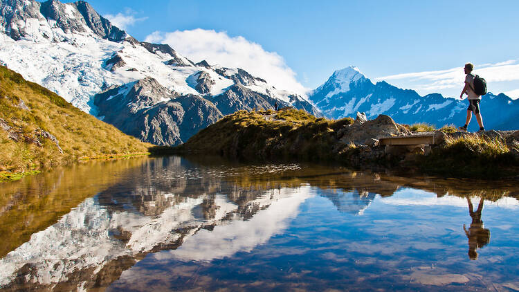 Mt Cook hiker in New Zealand