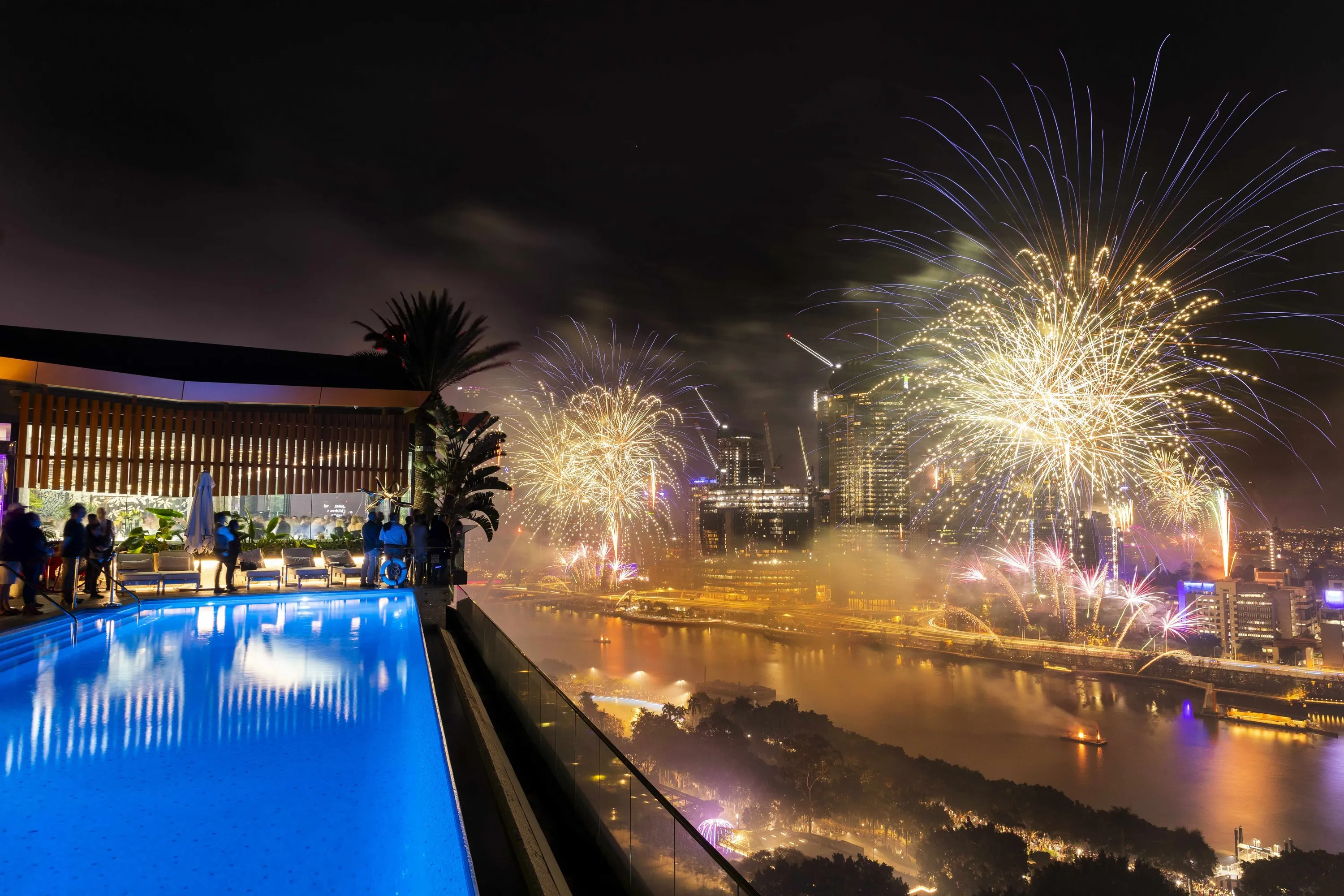 Fireworks from rooftop pool