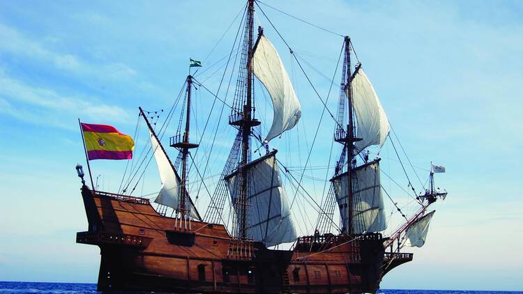 The Galeón Andalucía ship on the sea