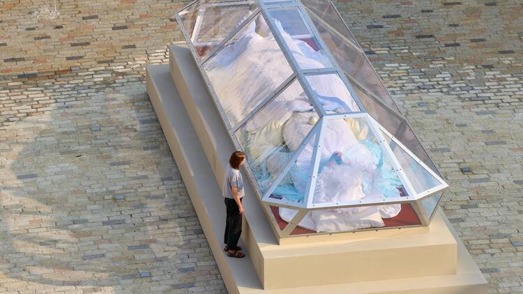 Overhead view of  ‘The Spell or The Dream’ by Tai Shani in the Somerset House Courtyard