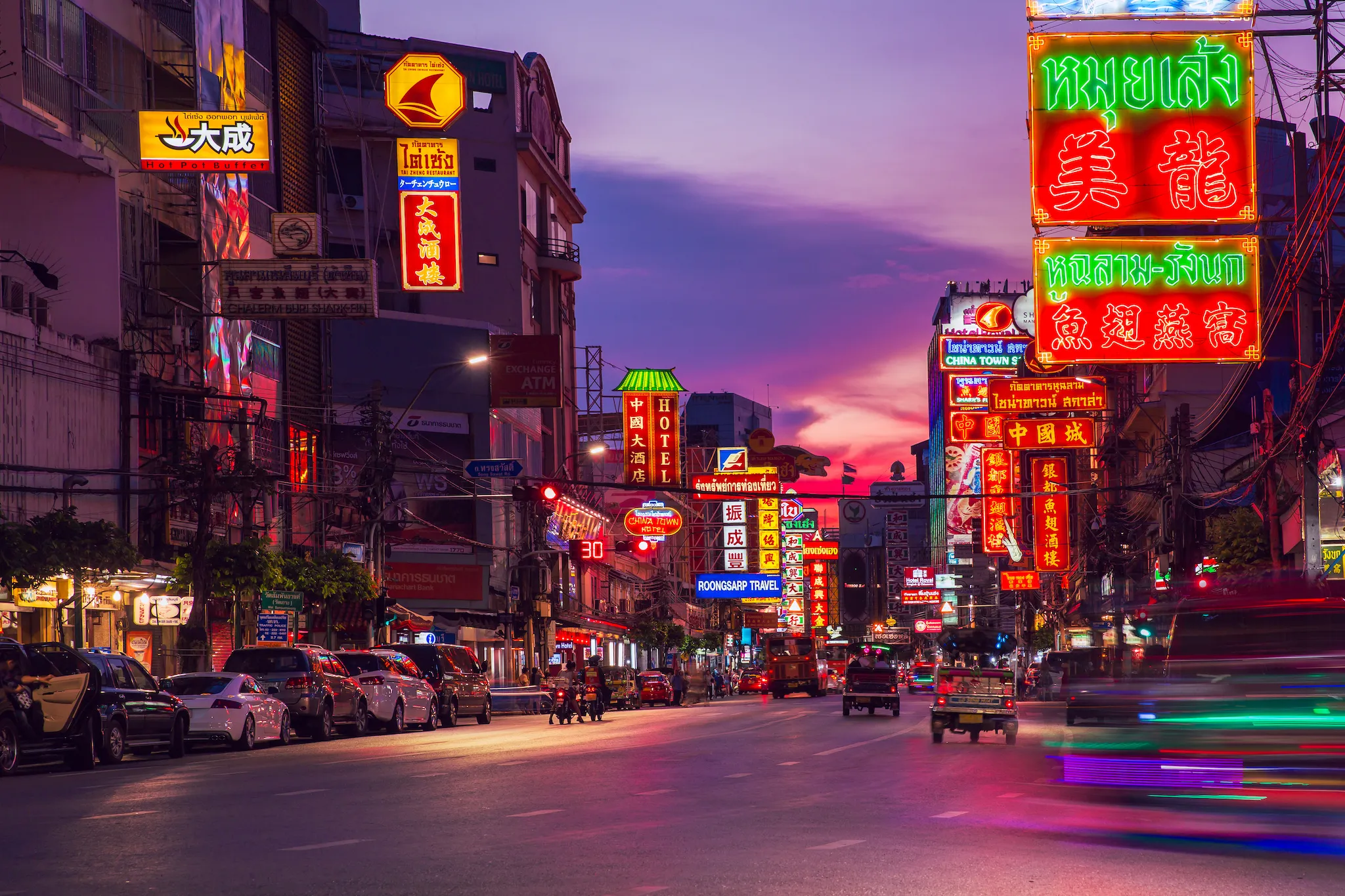 Yaowarat Road in Chinatown, Bangkok, at night