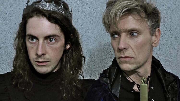 Bellamy Woodside Ridinger as King John and Martin Challinor as Cardinal Pandulph in The Life and Death of King John
