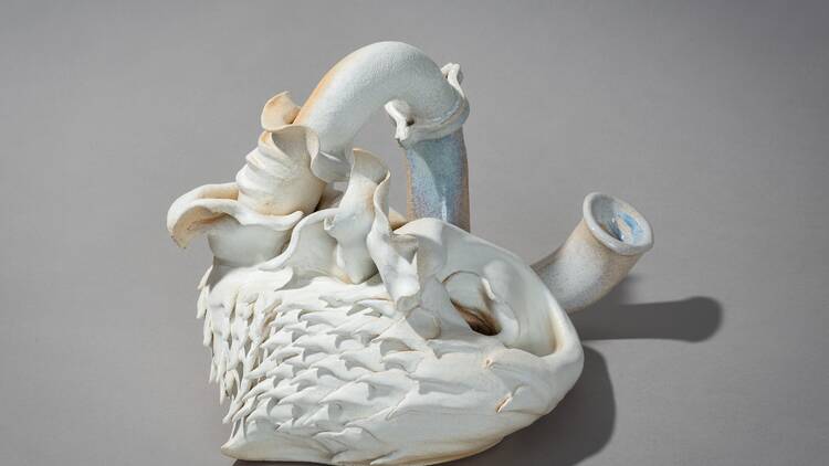 Inês Zenha, Swans only sing closely, 2024. Ceramic Courtesy of the artist and Galeria Pelaires. Photo David Bonet