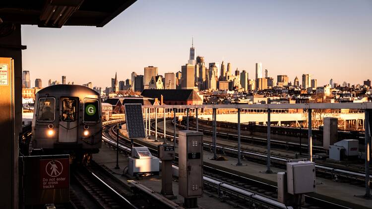 A Brooklyn Bound G Subway Train pulls into the station