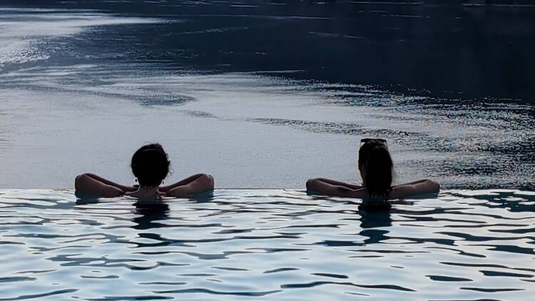 Swimming at the three-swords monument in Stavanger