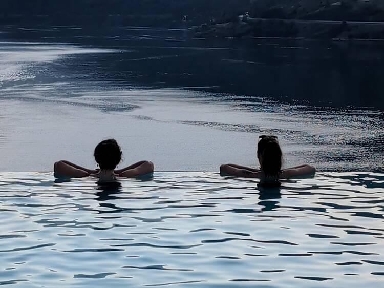 Swimming at the three-swords monument in Stavanger