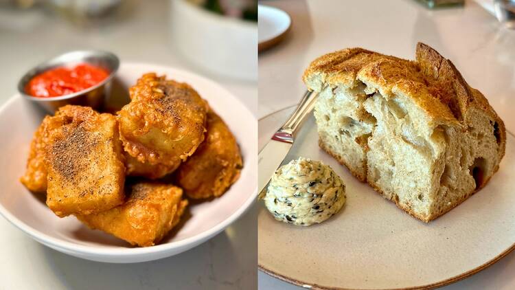 Revolution Wine Bistro Chicken Nuggets and Sourdough with Seaweed Butter