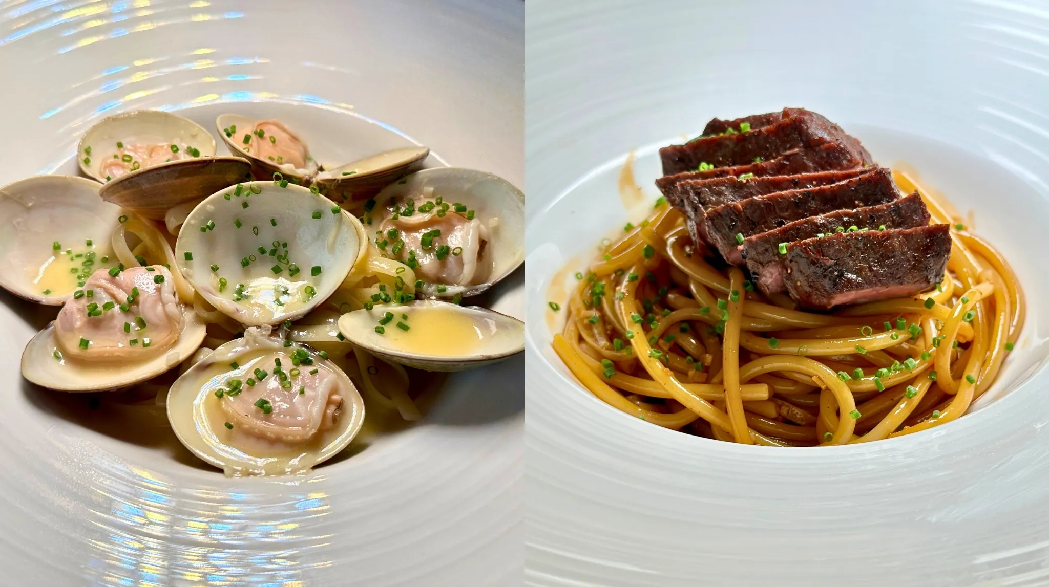Revolution Wine Bistro hua diao white clam linguine, black pepper linguine