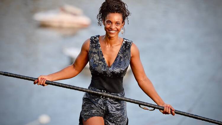 Tightrope walker Tatiana Mosio-Bongonga (Down to Earth Festival)