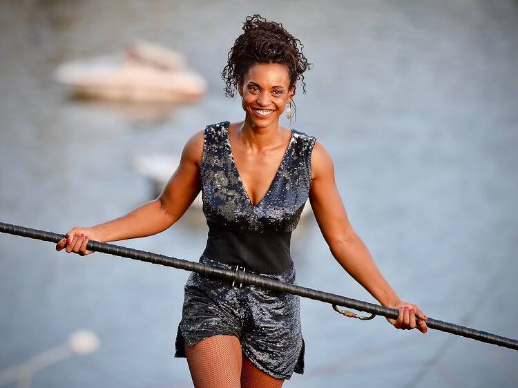 Tightrope walker Tatiana Mosio-Bongonga (Down to Earth Festival)