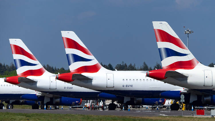 British Airways planes at Bournemouth airport, UK