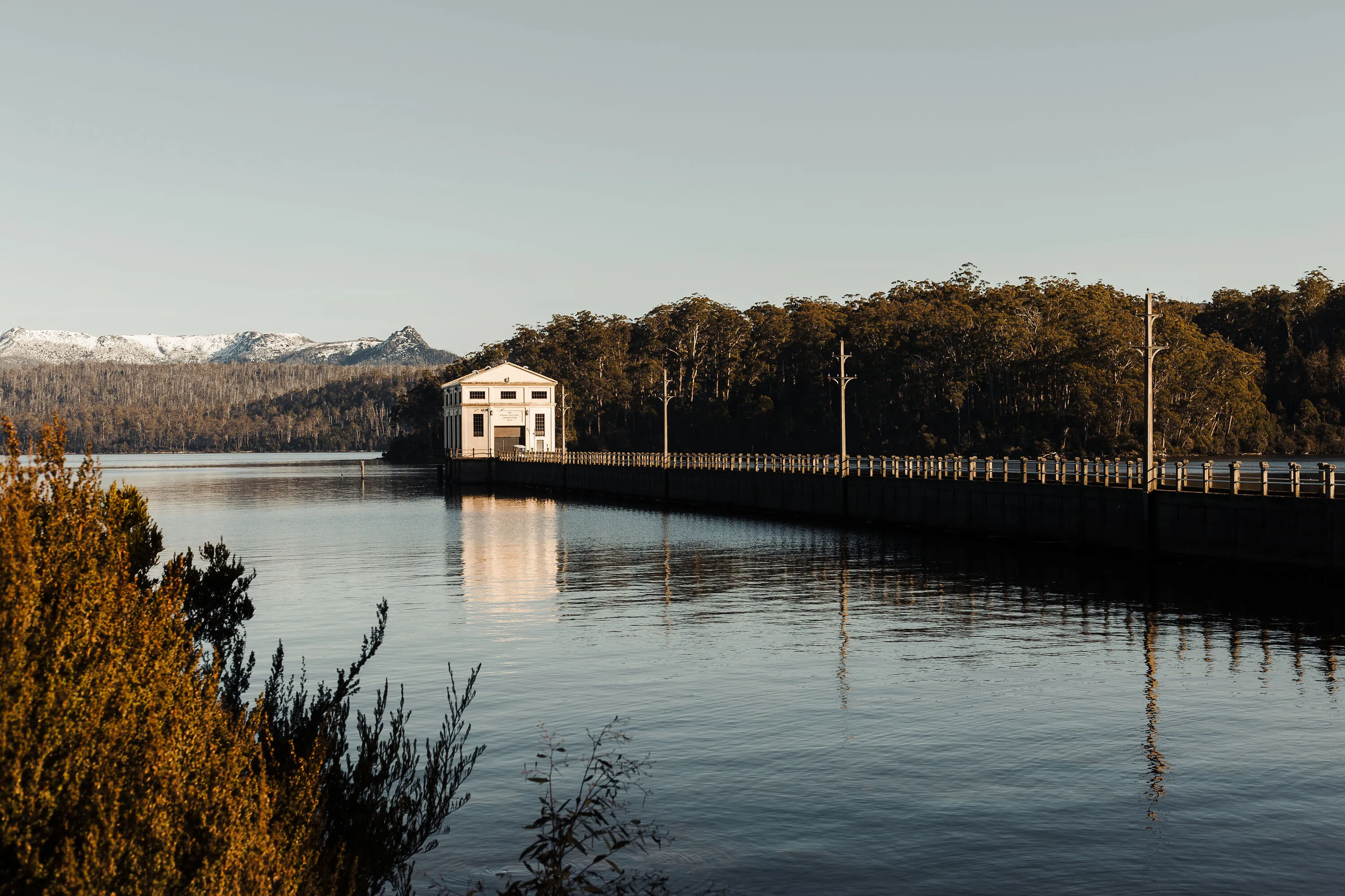 Building perched on lake