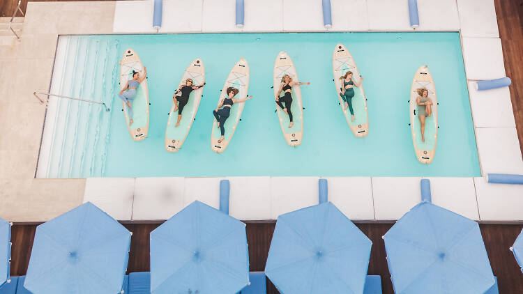 SUP yoga at the Maybourne Beverly Hills