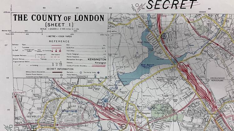 Secret Ordnance Survey edition of The County of London map, 1926 Secret Ordnance Survey edition of The County of London map, 1926