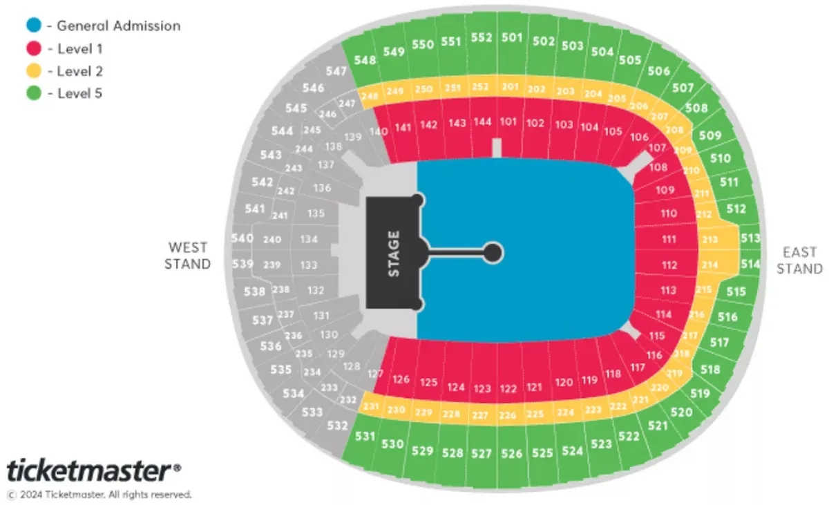 The seating plan for Coldplay's Wembley gigs 2025