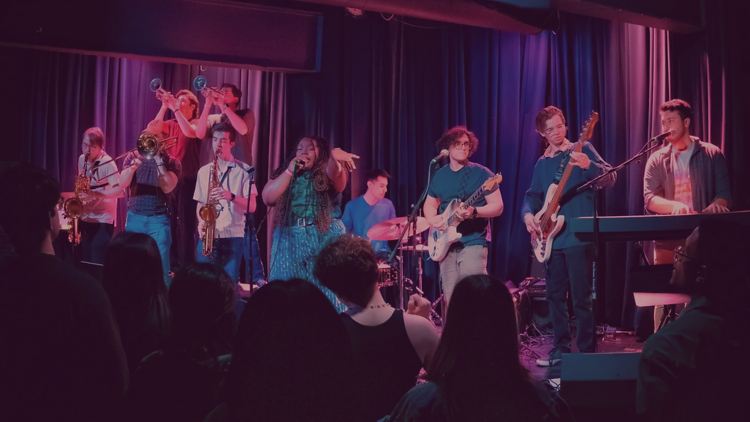 band on stage performing