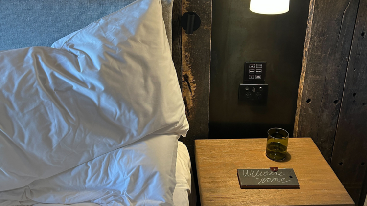 The bedside table with blackboard at 1 Hotel Melbourne.