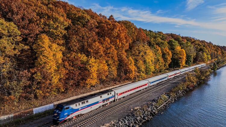 Amtrak chugging along through New Hamburg, NY