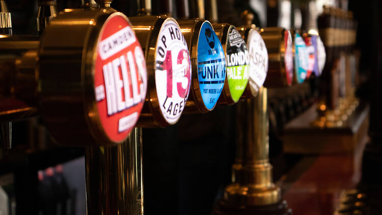 London pub with beer taps