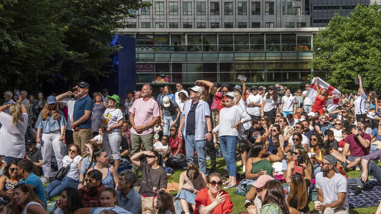 Sports fans at Canary Wharf Summer Screen