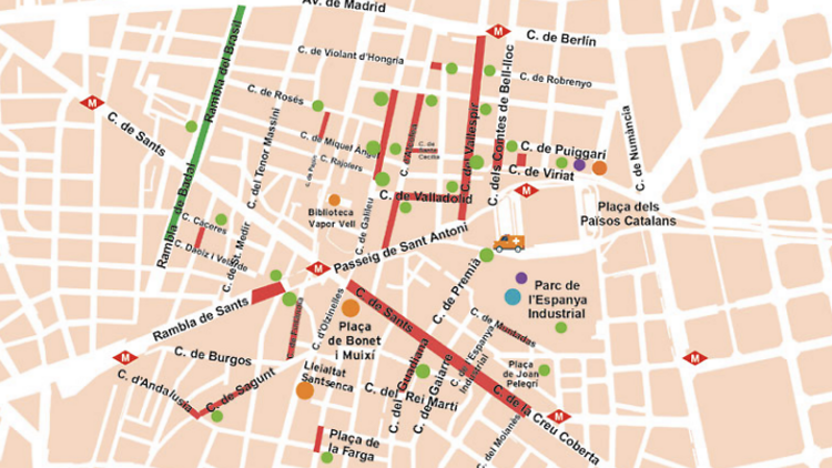 Las calles decoradas, los escenarios y todos los conciertos de la Fiesta Mayor de Sants