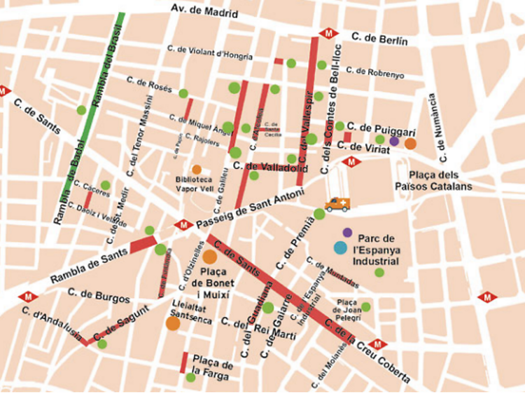 Las calles decoradas, los escenarios y todos los conciertos de la Fiesta Mayor de Sants