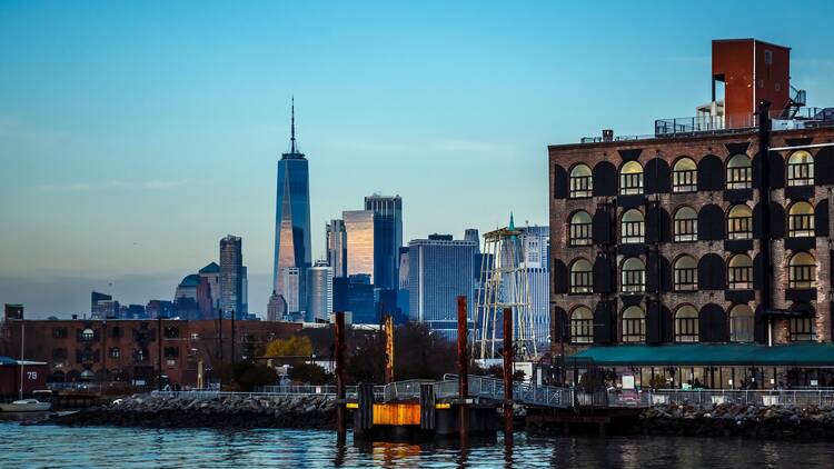 Manhattan view from Red Hook pier, Brooklyn, New York