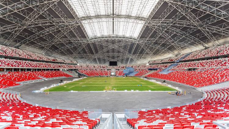 SINGAPORE - FEBRUARY 28, 2015: Interior view of Singapore National Stadium. Singapore National Stadium is a 55,000 seats multi-purpose arena which has a retractable roof.