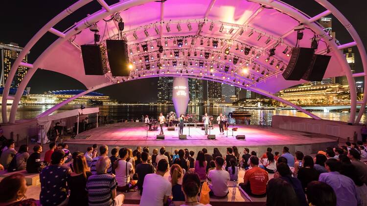 Singapore - November 12, 2016: Singapore is an young and modern city and it has a lot of activities at night. There was a small concert at Marina Bay when I walked by and it was really interesting.