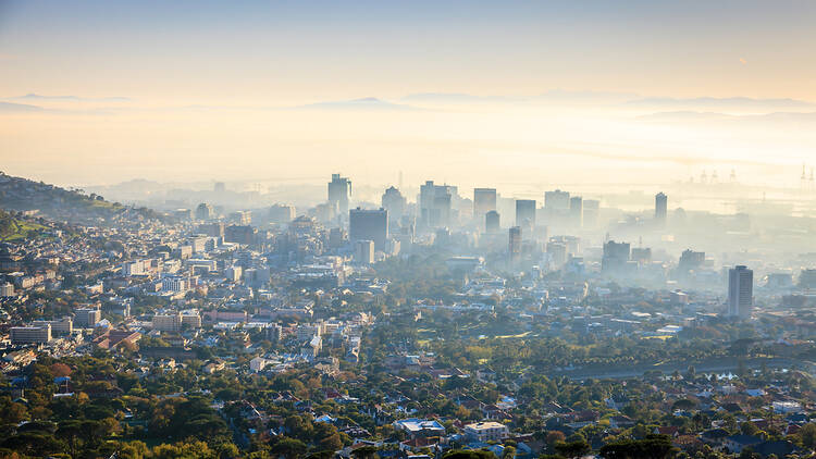 Cape Town skyline in morning fog