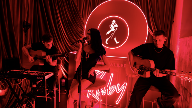 Pop singer Charley performing on the Johnnie Walker stage