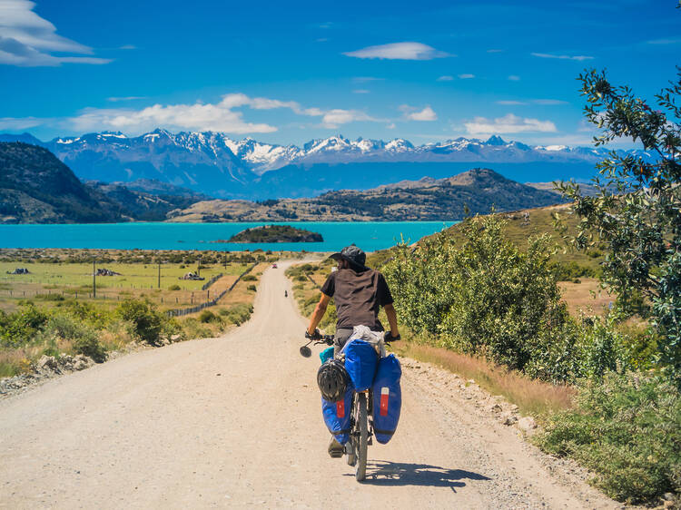 Bicycle touring at Carretera Austral, Patagonia - Chile. 