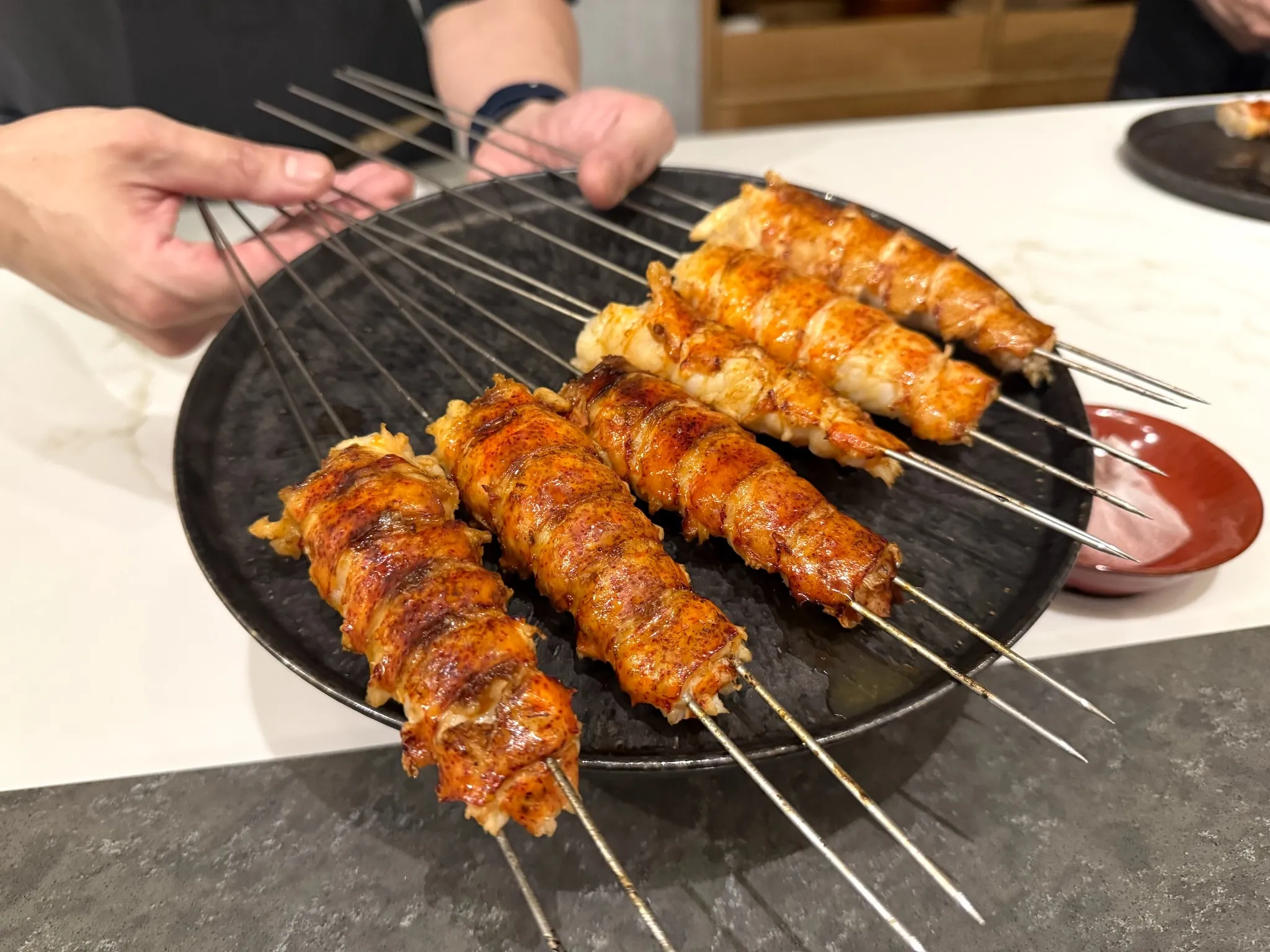 Lobster tails at Restaurant Ki before being served.