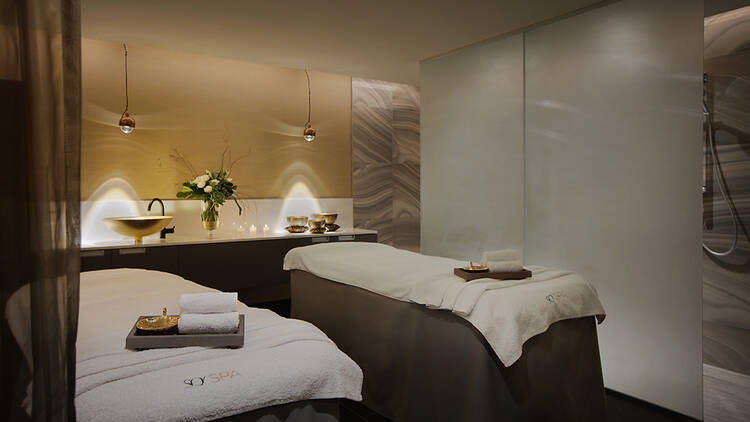 Spa treatment room with two beds