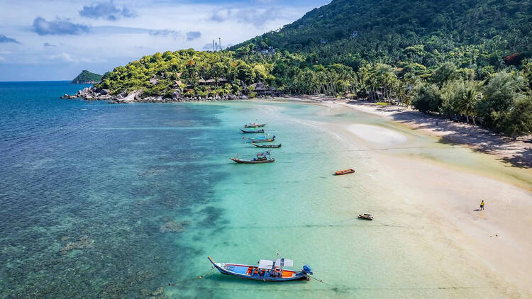 Aerial view of Sairee Beach or Sai Ri Beach in koh Tao, Thailand