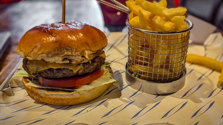 Burger and chips at Generator London's restaurant
