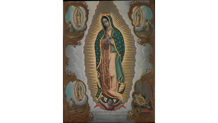 La Virgen de Guadalupe con las cuatro apariciones