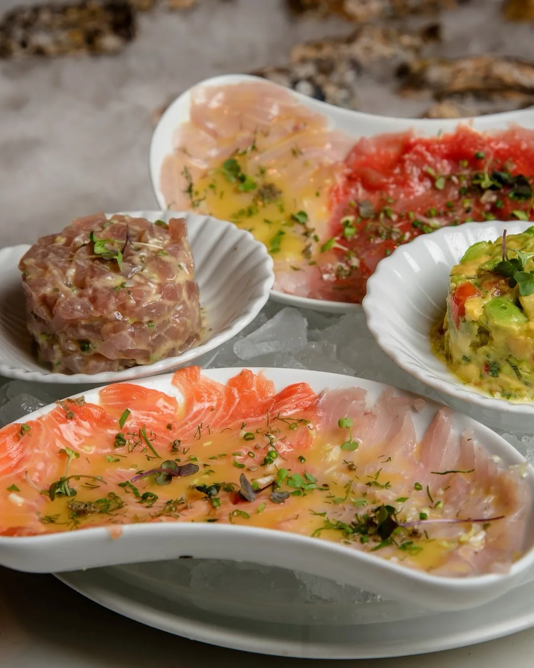 Trio de crudos (atum, salmão e peixe de costa)