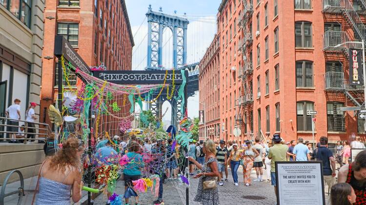 An outdoor art installation in the street