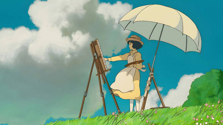 Girl from 'The Wind Rises' paints on a canvas outdoors