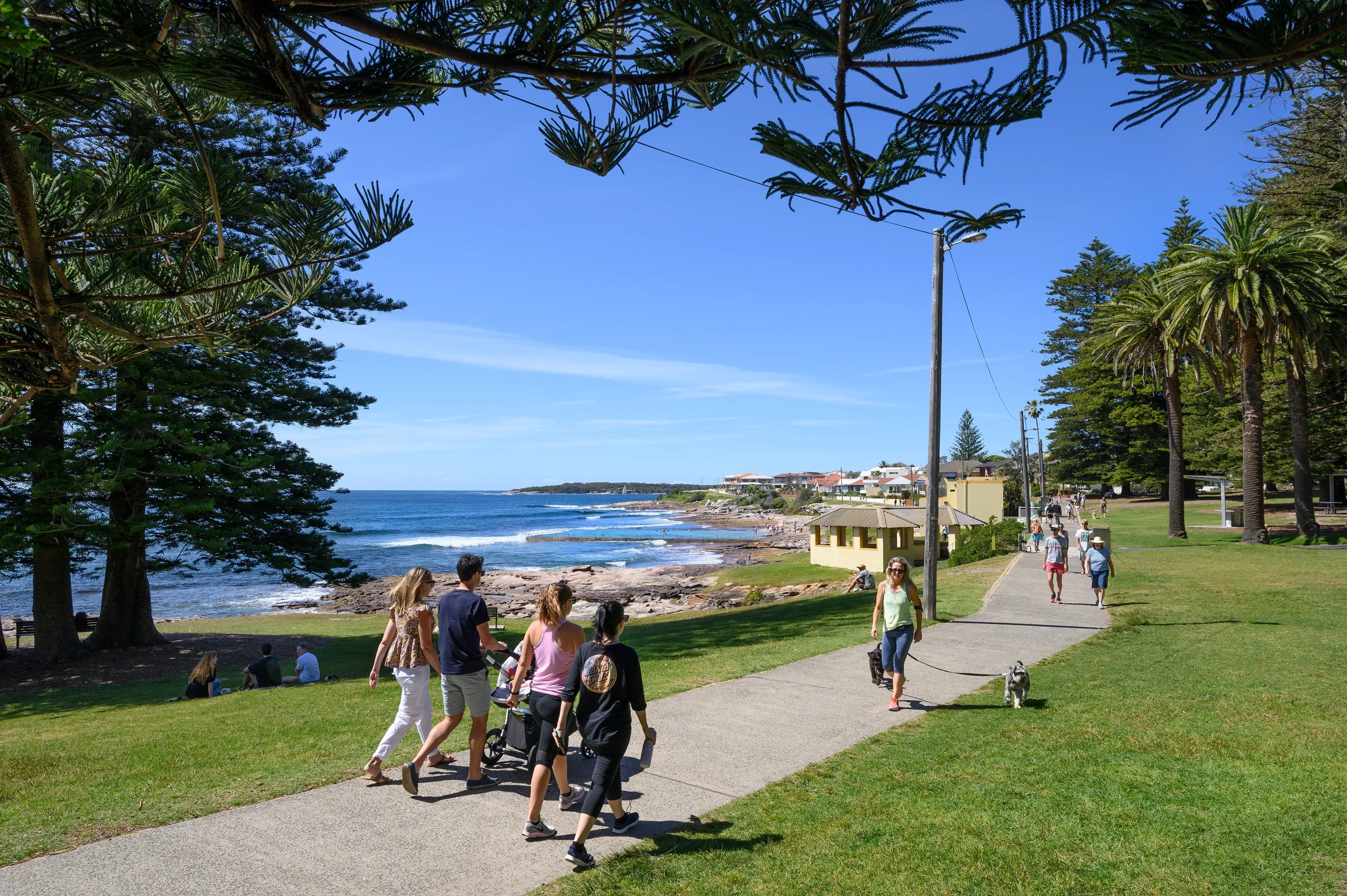 Walkers next to beach