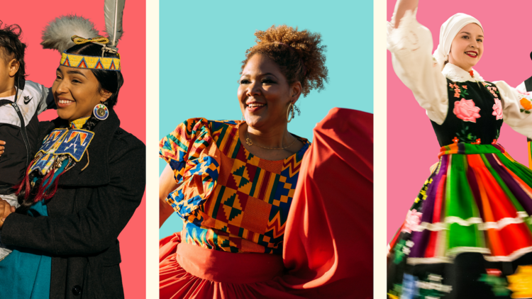 People of various cultures are pictured smiling against colorful backgrounds. People of various cultures are pictured smiling against colorful backgrounds.