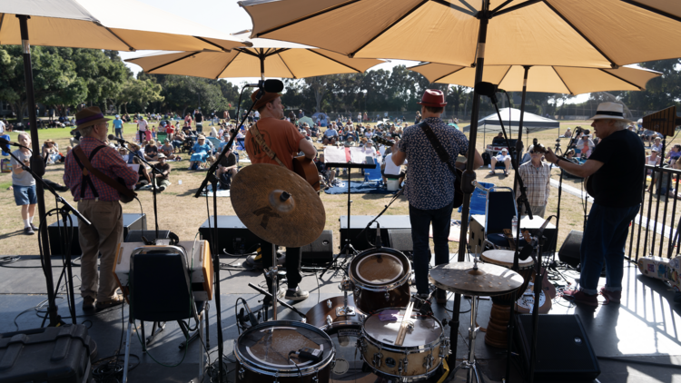 Americana in the Park Santa Monica An Americana band performs in front of an audience in Gandara Park.